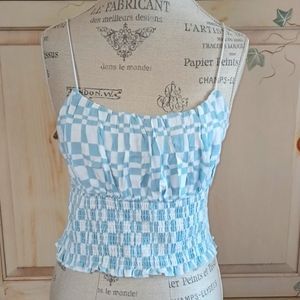 Y2K Blue and White Checked Crop Top